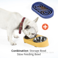 2 in 1 Haustier Slow Freeding Bowl Stahl Doppelschalen Haustier Kombination Lebensmittel Wasserschale